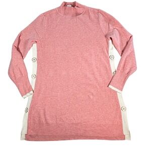 Chico's  Pink Button Detail Mock Neck Knit Tunic Sweater  Size 1 US Size M